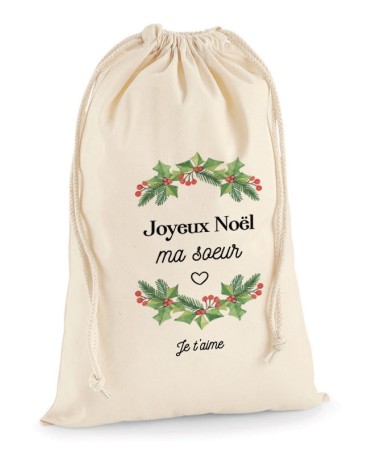 Pochon Cadeau Table Noël Personnalisé Couronne Houx - Les Bambetises