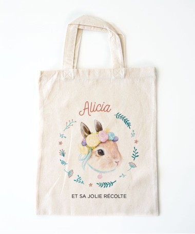 Tote bag enfant couronne de fleurs lapin Paques