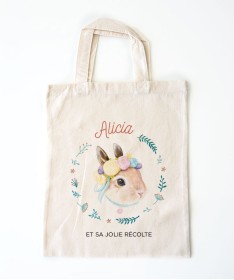 Tote bag enfant couronne de fleurs lapin Paques