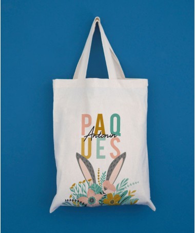 Tote bag enfant lapin et bouquet