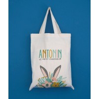 Tote bag enfant lapin et bouquet