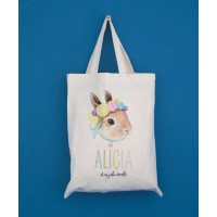 Tote bag enfant lapin couronne de fleurs