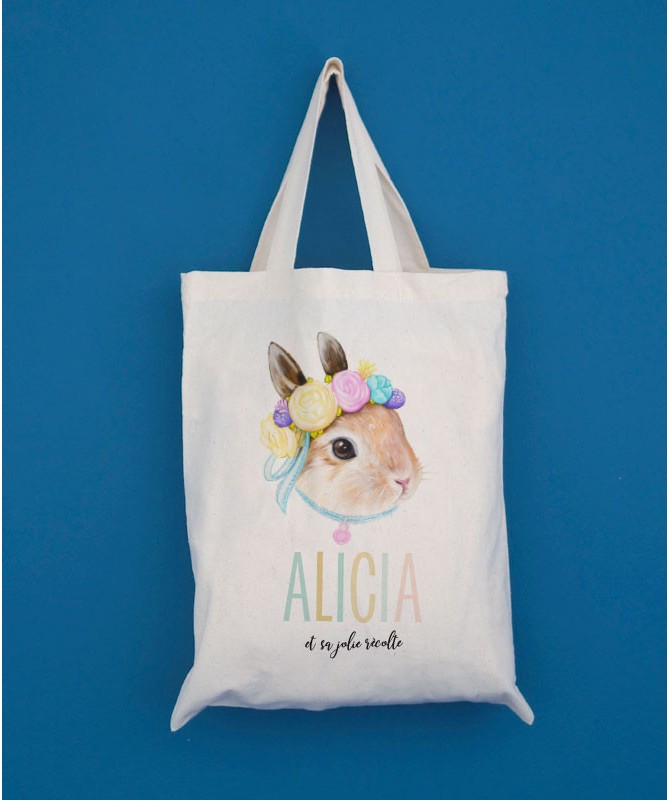 Tote bag enfant lapin couronne de fleurs