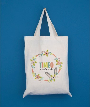 Tote bag enfant couronne de fleurs Paques