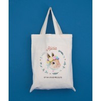 Tote bag enfant couronne de fleurs lapin Paques