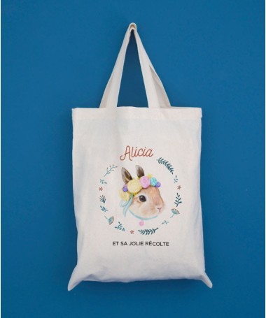 Tote bag enfant couronne de fleurs lapin Paques