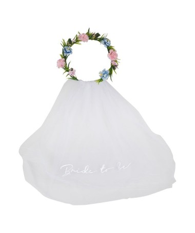 Voile Mariée "Bride to be" avec couronne de fleurs