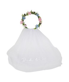 Voile Mariée "Bride to be" avec couronne de fleurs