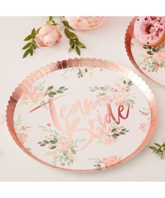 Lot de 8 assiettes Team Bride imprimé floral EVJF