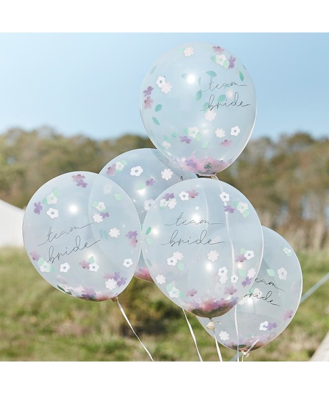 5 Ballons Team Bride Confettis EVJF boho