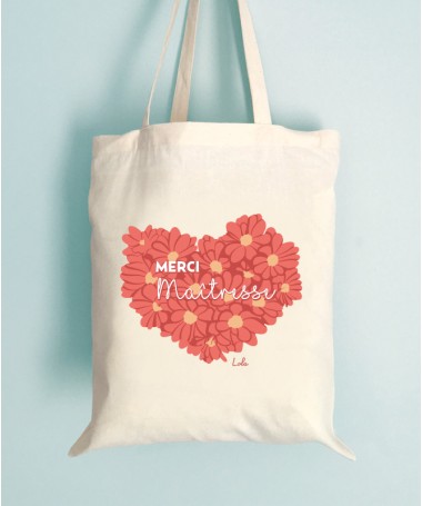 Tote Bag Merci Maitresse coeur de fleurs