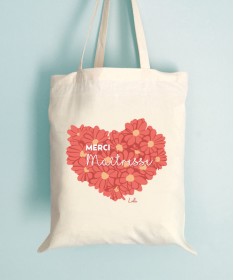 Tote Bag Merci Maitresse coeur de fleurs