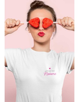 T-Shirt "Appelez moi Madame" bleu et rose vif