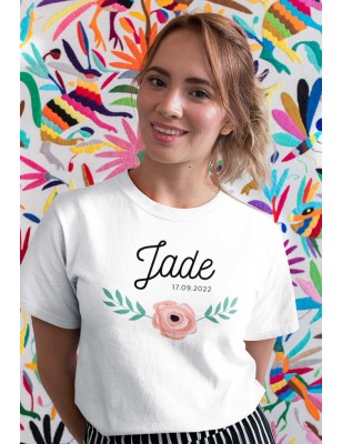 T-shirt EVJF personnalisé fleur rose - Pour la mariée et sa team