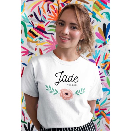 T-shirt EVJF personnalisé fleur rose - Pour la mariée et sa team