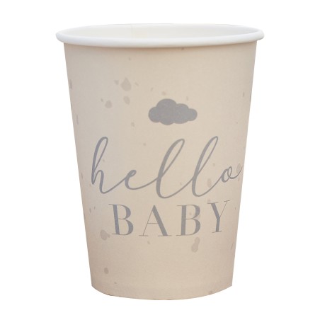 8 Gobelets "Hello Baby" neutre Baby Shower ou Gender Reveal