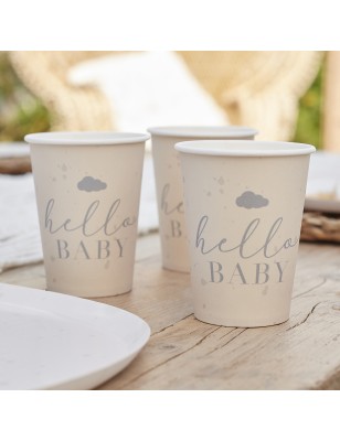 8 Gobelets "Hello Baby" neutre Baby Shower ou Gender Reveal