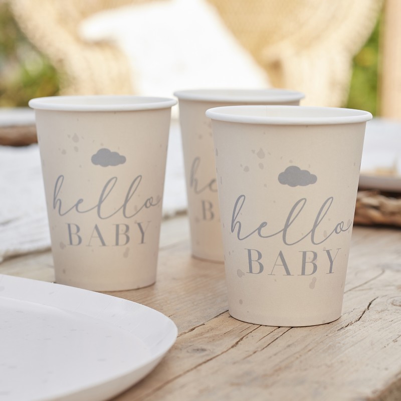 8 Gobelets "Hello Baby" neutre Baby Shower ou Gender Reveal