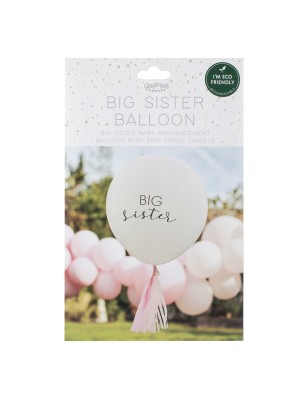 Ballon Big Sister avec pompons roses - Annonce grossesse