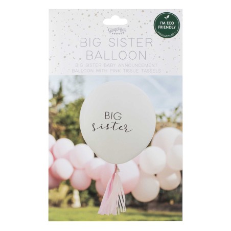 Ballon Big Sister avec pompons roses - Annonce grossesse