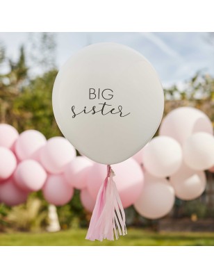 Ballon Big Sister avec pompons roses - Annonce grossesse