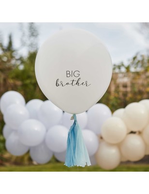 Ballon "Big Brother" avec pompons bleus - Annonce grossesse