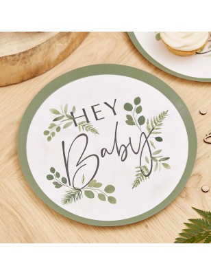 Lot de 8 assiettes "Hey Baby" botanique