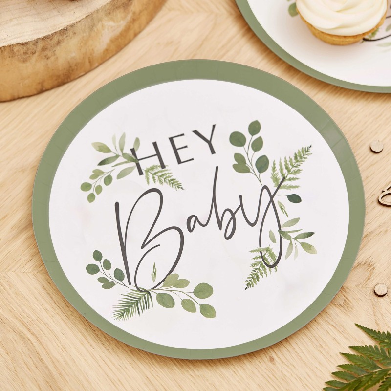 Lot de 8 assiettes "Hey Baby" botanique