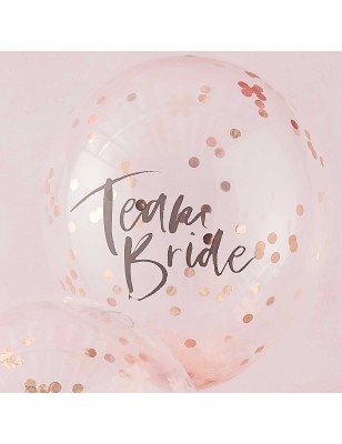 5 Ballons Confettis rose et doré EVJF Team Bride