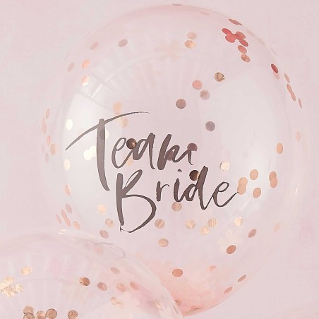 5 Ballons Confettis rose et doré EVJF Team Bride