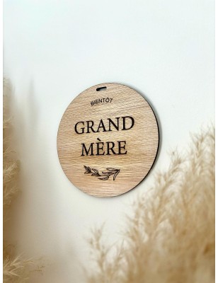 Pastille en Bois 'Bientôt Mamie' - Cadeau Annonce Grossesse Original et Décoration Murale Made in France