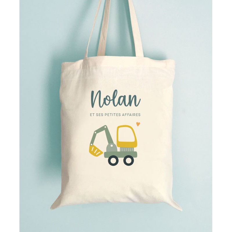 Tote Bag Enfant - Vehicules Tractopelle à personnaliser - Rentrée scolaire - Crèche - Maternelle - Sorties en Famille Tote Bag Enfant - Vehicules Tractopelle à personnaliser - Rentrée scolaire - Crèche - Maternelle - Sorties en Famille
