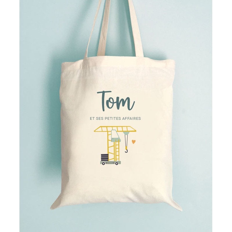 Tote Bag Enfant personnalisé Grue de chantier - Rentrée scolaire - Crèche - Maternelle - Sorties en Famille Tote Bag Enfant personnalisé Grue de chantier - Rentrée scolaire - Crèche - Maternelle - Sorties en Famille