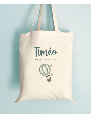 Tote Bag Enfant personnalisé Montgolfiere - Rentrée scolaire - Crèche - Maternelle - Sorties en Famille