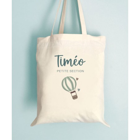 Tote Bag Enfant personnalisé Montgolfiere - Rentrée scolaire - Crèche - Maternelle - Sorties en Famille