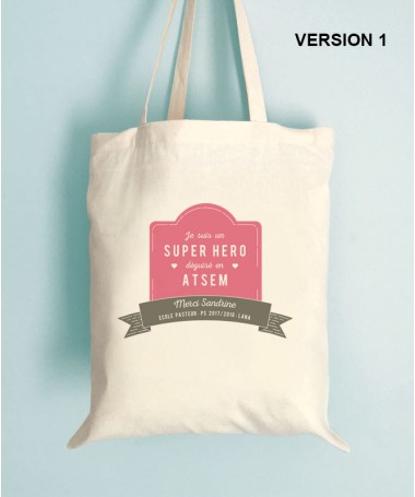 Tote Bag Super Maîtresse - Idée cadeau nounou - ATSEM avec son prénom ❤
