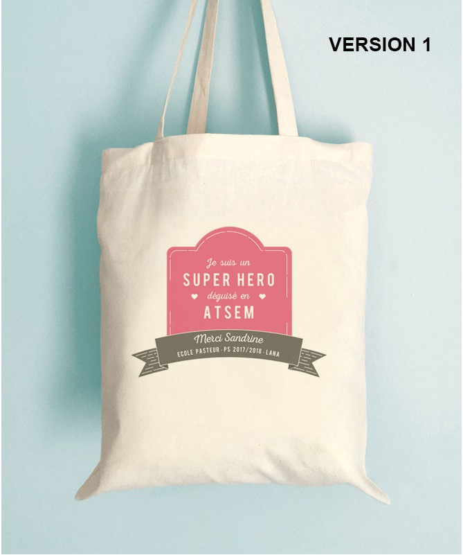 Tote Bag Cadeau ATSEM Au Top Du Top – Sac Toile Original Pour Maîtresse, ATSEM, Nounou, Professeur – Merci Fin D'Année, Noël, Anniversaire