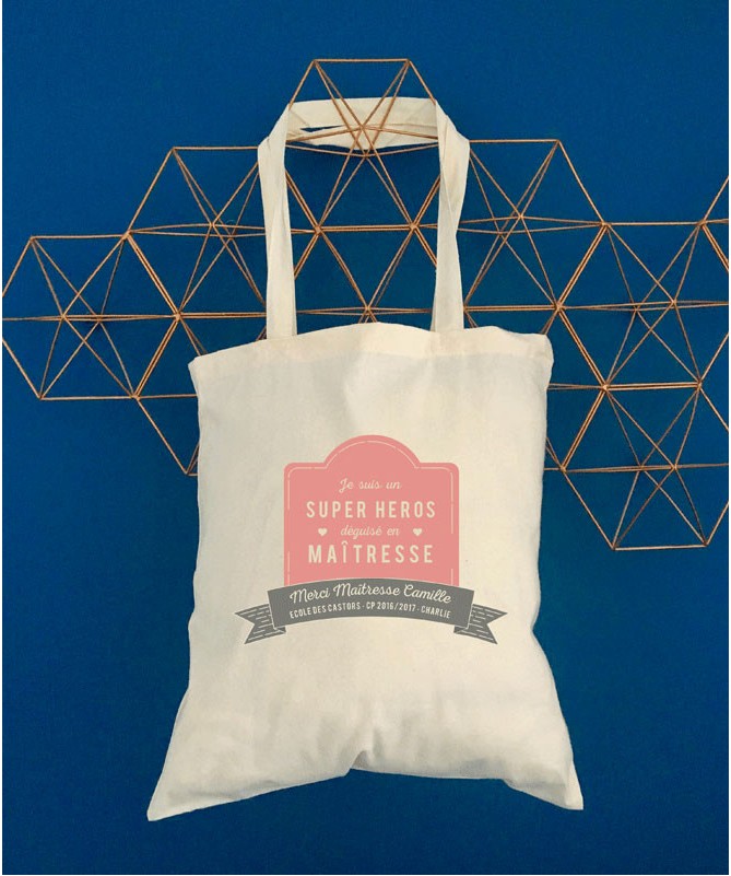 Tote Bag Super Maîtresse - Idée cadeau nounou - ATSEM avec son prénom ❤