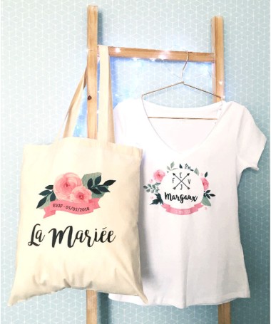 Tote Bag EVJF Fleurs Ruban