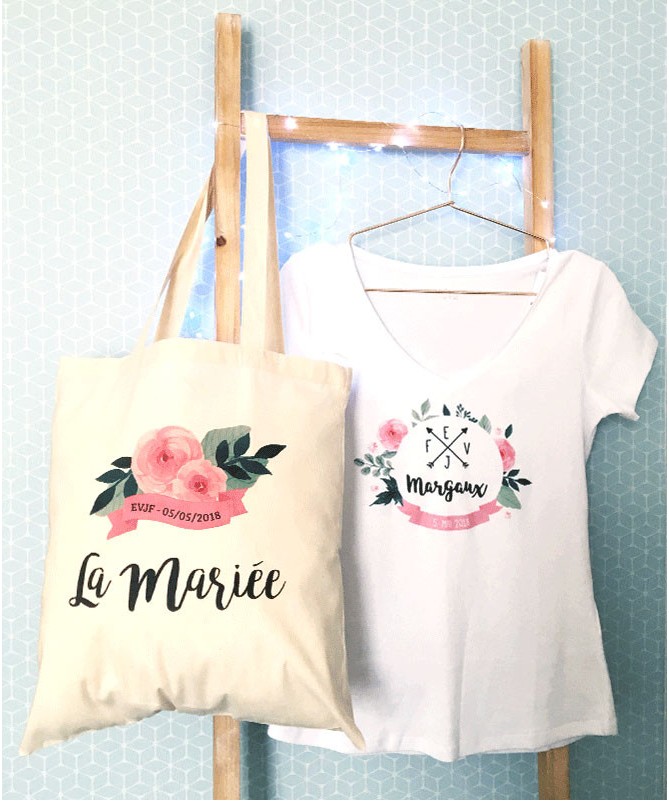 Tote Bag EVJF - Fleurs au ruban