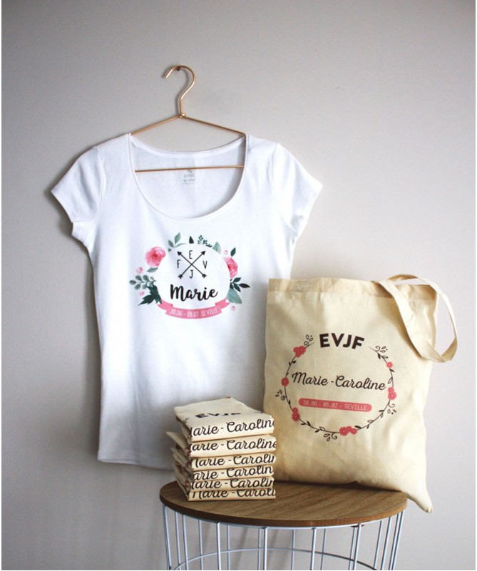 Tee Shirt EVJF personnalis  avec  sa jolie couronne de fleurs 