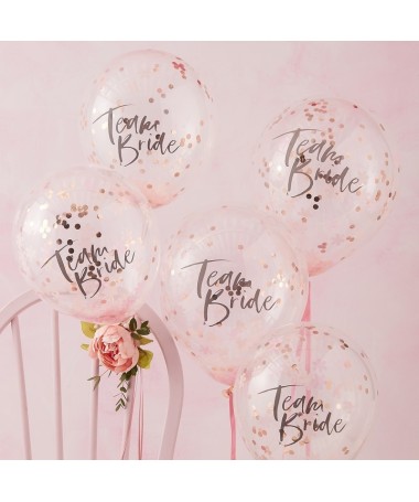 5 Ballons Confettis rose et doré EVJF Team Bride