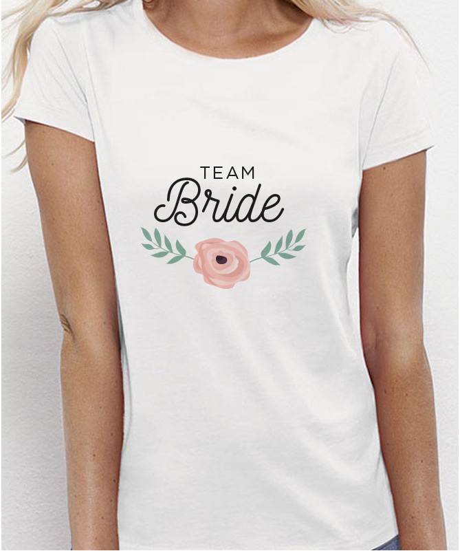 T-shirt EVJF personnalisé fleur rose - Pour la mariée et sa team