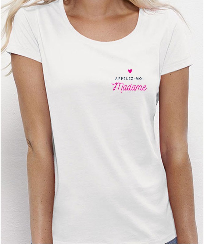 T-Shirt "Appelez moi Madame" bleu et rose vif