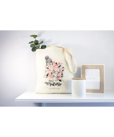 Tote Bag Maitresse Bouquet de fleurs rose personnalisable