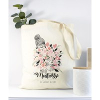 Tote Bag Maitresse Bouquet de fleurs rose personnalisable