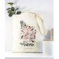 Tote Bag Maitresse Bouquet de fleurs rose personnalisable