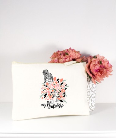 Trousse Maitresse, nounou ou ATSEM fleuri rose